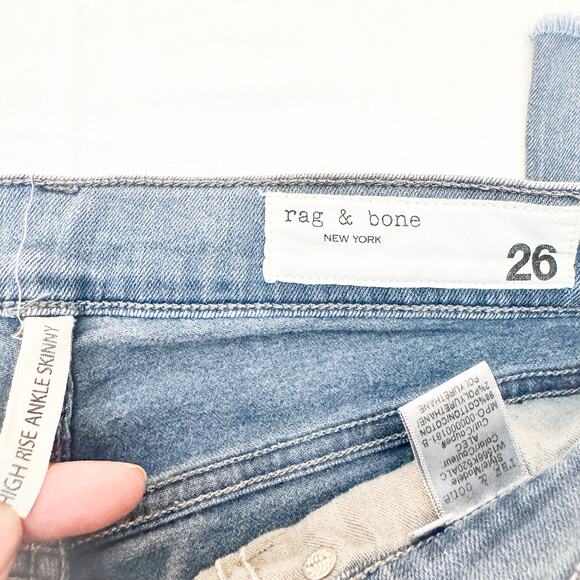 Rag & Bone High Rise Ankle Skinny Denim Jeans Raw Hem W1566K520ALC ALEC Size 26 - Picture 6 of 8